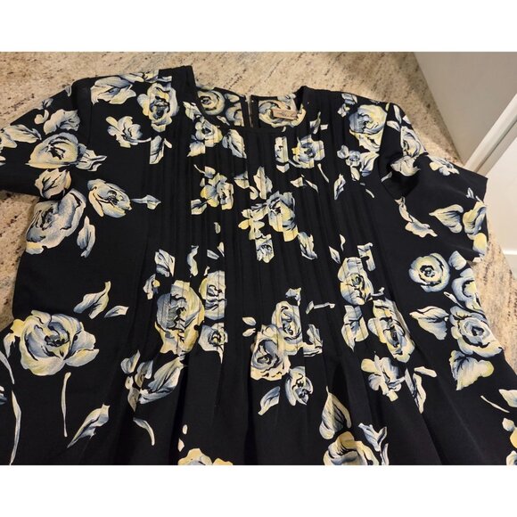 Vtg Kathie Lee Sz 14 Maxi Dress Black Pastel Tie Back Pintuck Pleat - Picture 7 of 16